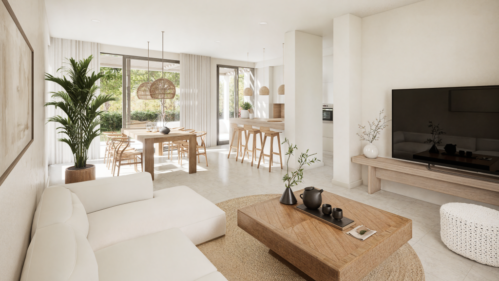 Salón luminoso de una vivienda junto al mar en la Costa de la Luz